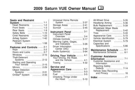 owners manual 2009 saturn vue PDF