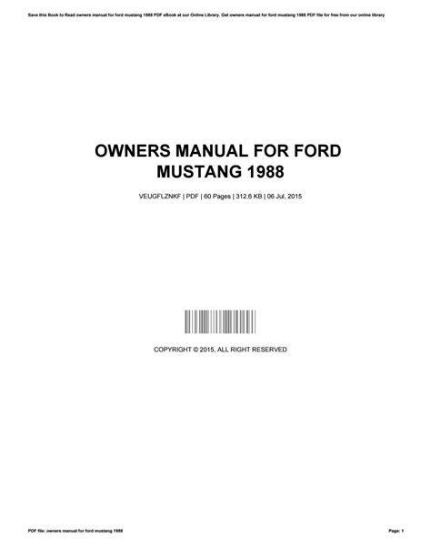 owners manual for ford mustang 1988 Kindle Editon