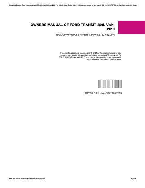 owners manual of ford transit 350l van 2010 Reader