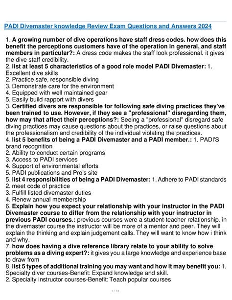 padi divemaster manual knowledge review answers PDF