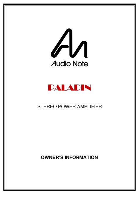 paladin audio owners manual PDF