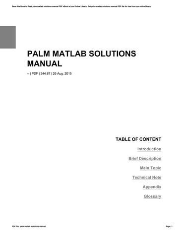 palm matlab solutions manual Ebook Kindle Editon
