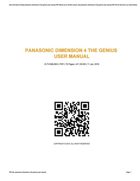 panasonic dimension 4 the genius user manual Kindle Editon