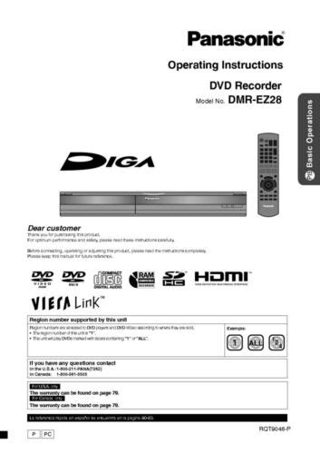 panasonic dvd recorder dmr ez28 instruction manual PDF