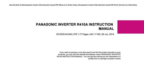 panasonic inverter r410a instruction manual Doc