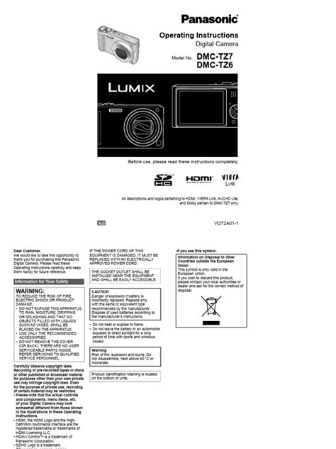 panasonic lumix tz7 user manual PDF