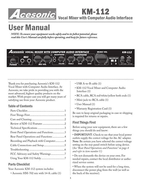 panasonic music mixer user manual PDF