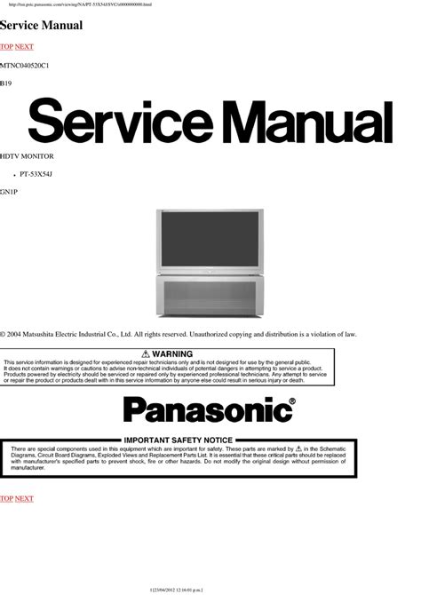 panasonic pt53x54j service manual PDF