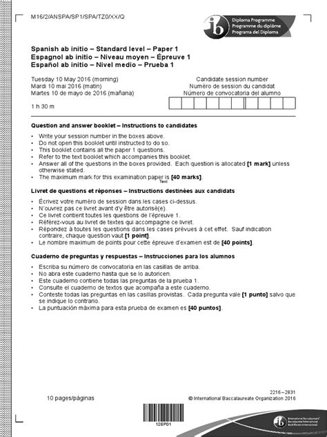 paper 1 spanish ab initio text booklet november 2014 PDF Reader