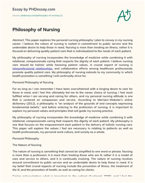 paper on nursing philosophy Reader