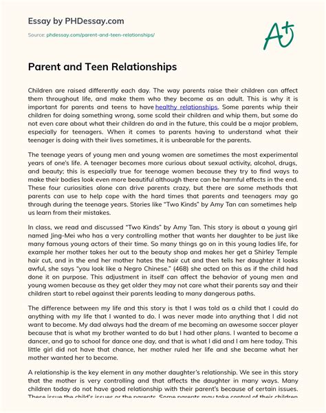 parents and teenagers relationship essay PDF