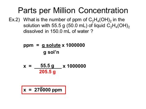 parts per million to milligrams