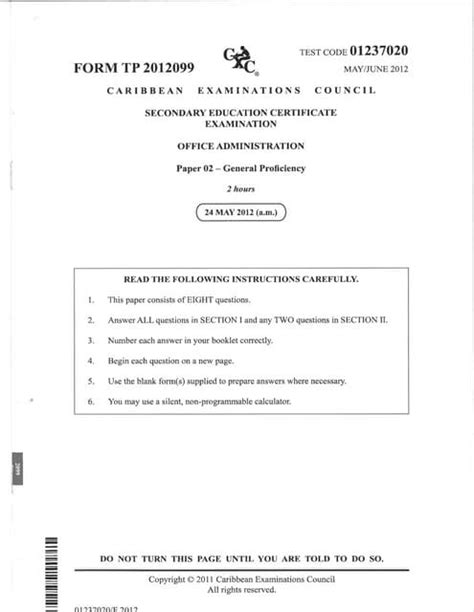 past papers for cxc office administration Doc
