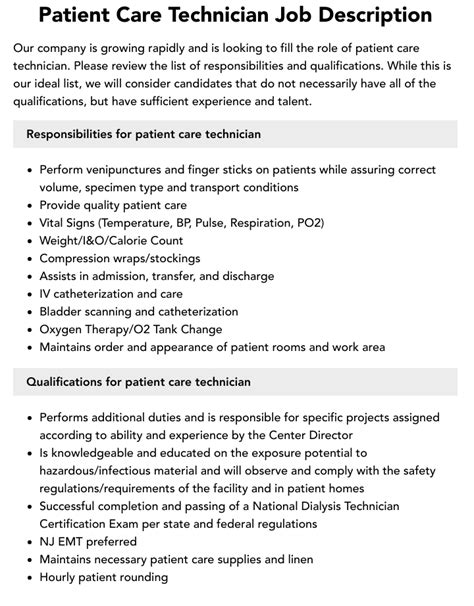 patient care tech duties