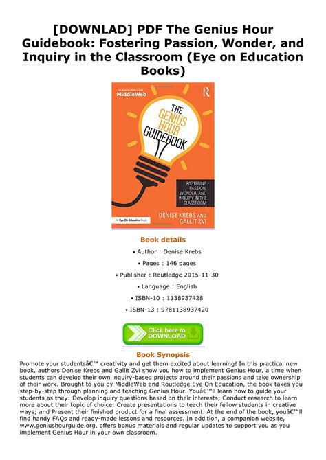 pdf book genius hour guidebook fostering classroom Doc