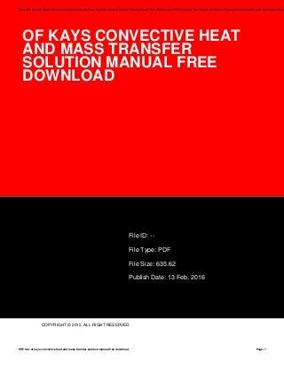 pdf of kays convective heat and mass transfer solution manual free download Kindle Editon