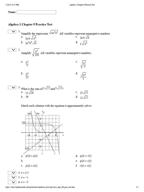 pearson education algebra 1 chapter 9 PDF