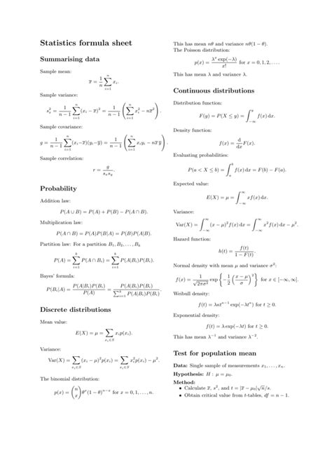 pearson statistics formula sheet pdf Doc