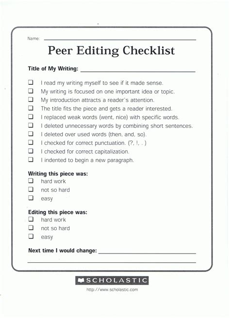peer edit sheet for essay PDF