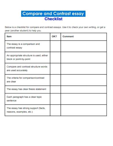 peer editing checklist compare contrast essay Epub