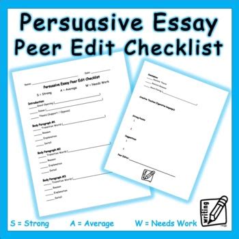 peer editing checklist high school persuasive essay Kindle Editon