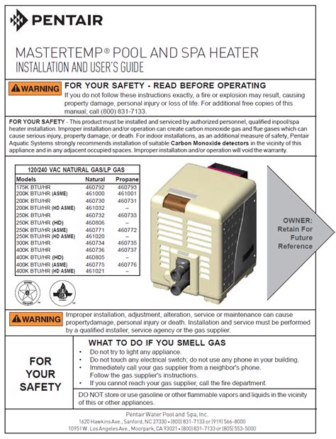 pentair master temp manual PDF