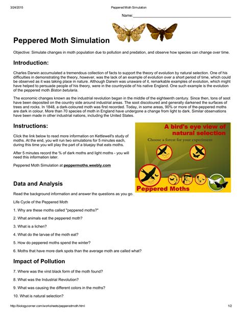 peppered moth simulation worksheet answers PDF