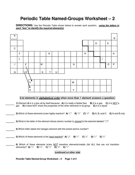 periodic table families worksheet answers Doc