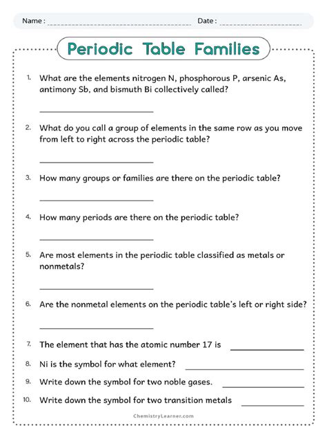 periodic table families worksheet answers Doc