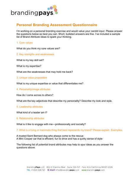 personal branding assessment questionnaire pdf Kindle Editon
