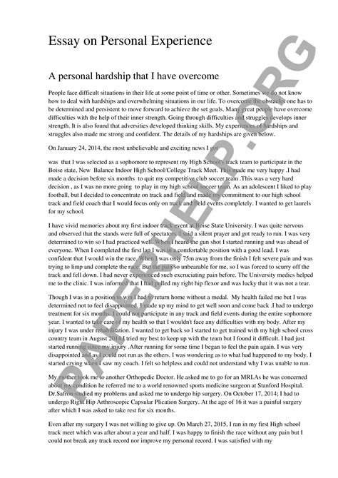 personal experience essay example Doc