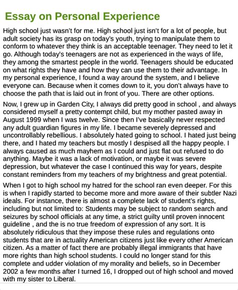 personal experience essay paper PDF