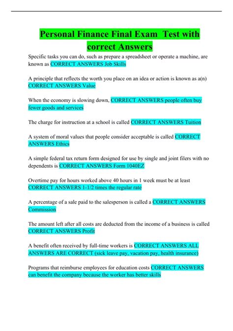 personal finance final chapter test answers Reader