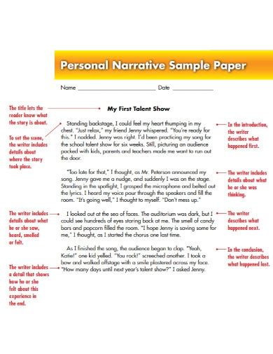 personal narrative sample paper PDF