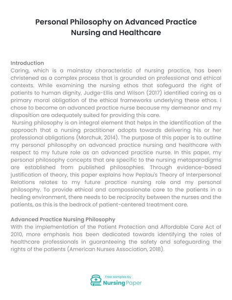 personal nursing philosophy paper Kindle Editon