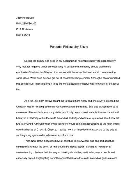 personal philosophy essay examples Kindle Editon