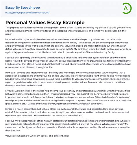 personal values essay example Doc