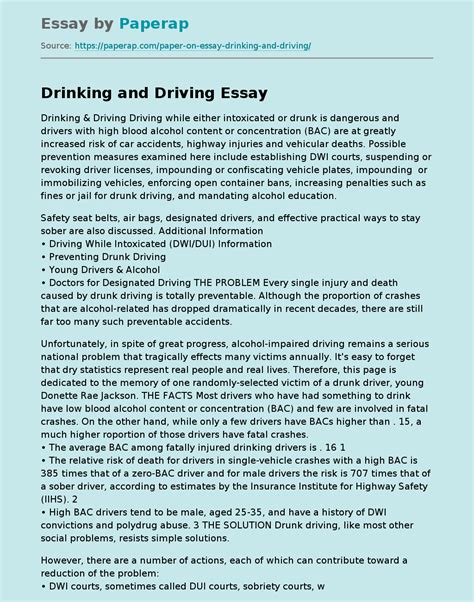 persuasive essay on drinking and driving Epub