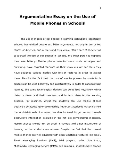 persuasive essay on using cellphones in school PDF
