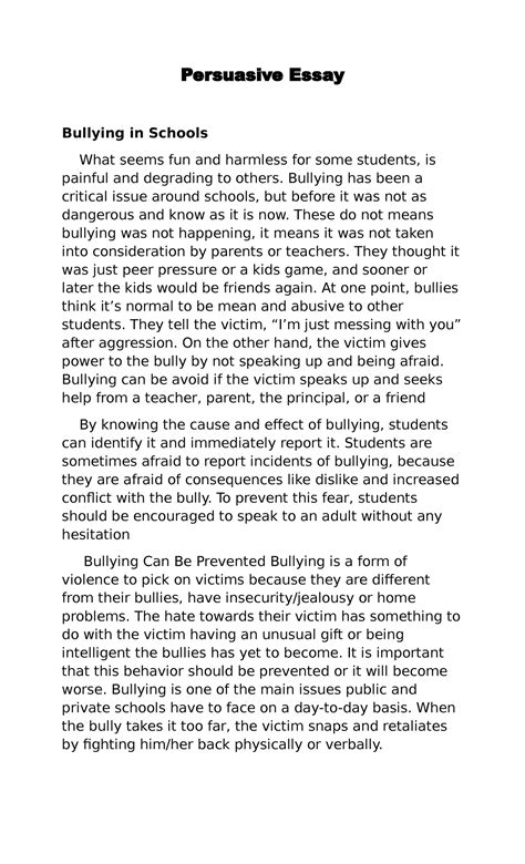 persuasive essays on bullying in schools PDF