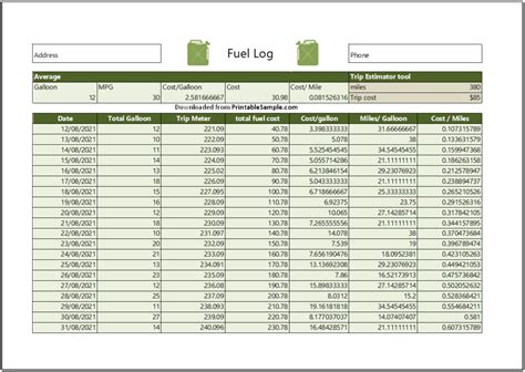 petrol log book template Epub