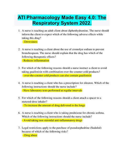 pharmacology made easy ati answers respiratory PDF