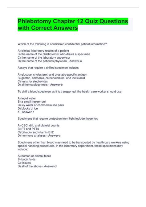 phlebotomy questions and answers Epub