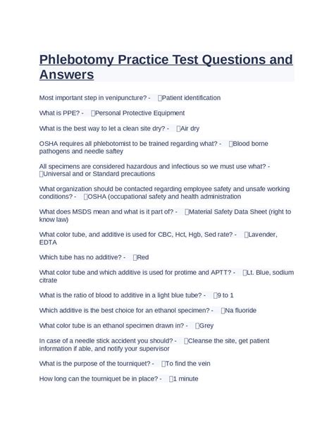 phlebotomy questions and answers Ebook Doc