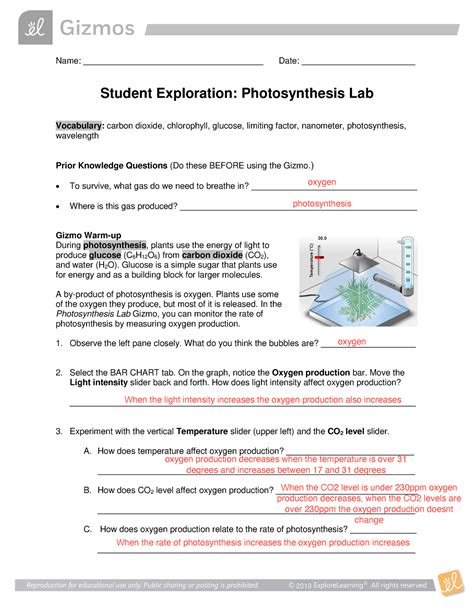 photosynthesis lab gizmo student exploration sheet answers ... PDF Reader