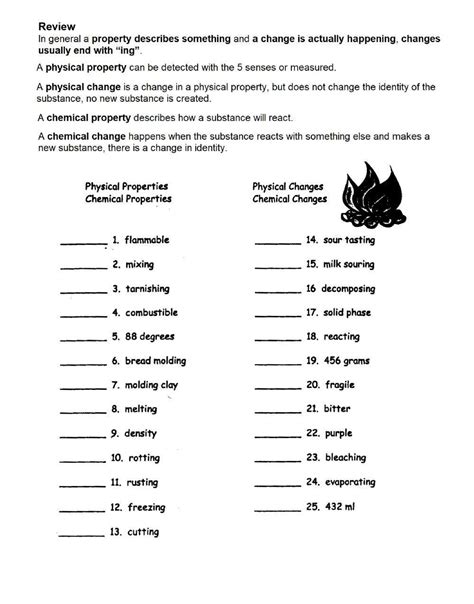 physical and chemical changes worksheet