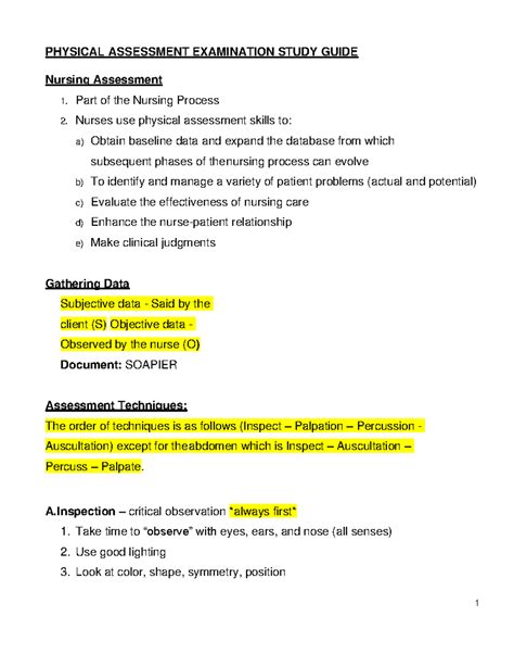 physical assessment examination study guide nursing assessment Reader