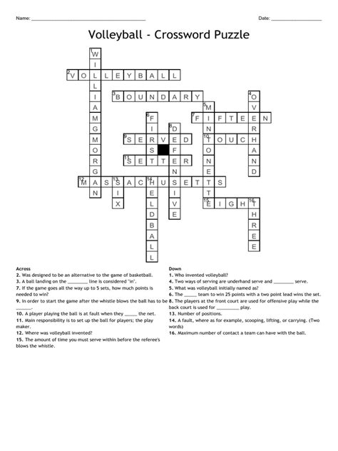 physical education 1 crossword volleyball answers Reader