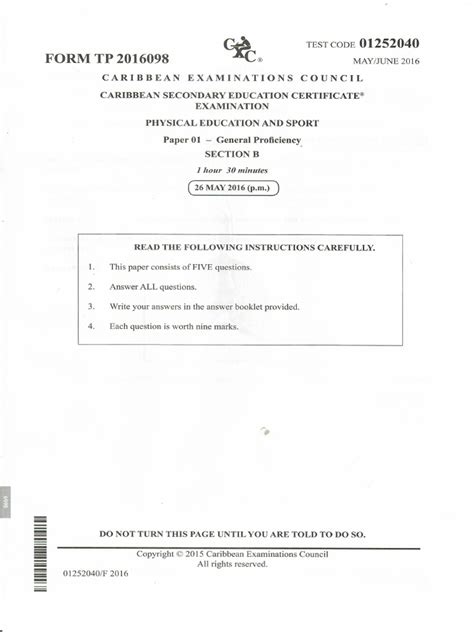 physical education cxc past papers PDF