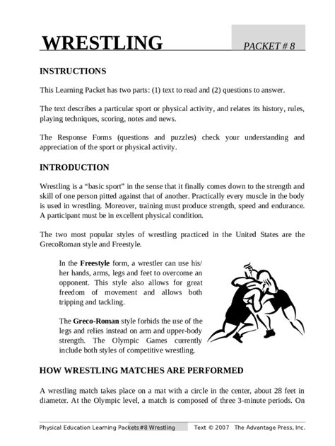 physical education learning packets wrestling answer key Doc